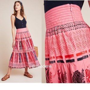 new Anthropologie Auberte Poplin Tiered Midi Skirt